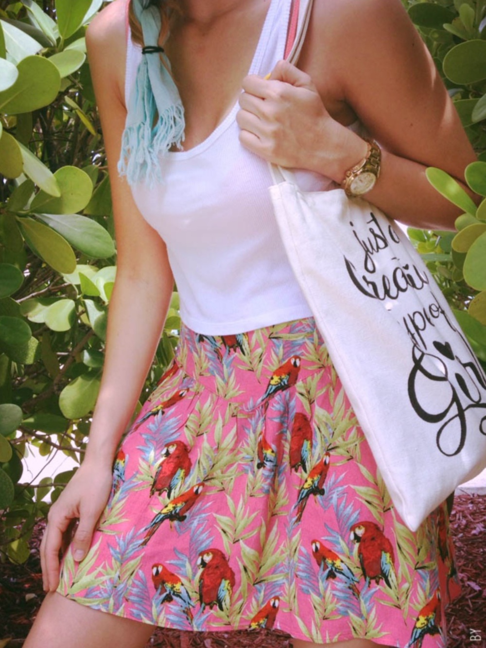 Forever 21 Pink Tropical Parrot Circle Skirt
